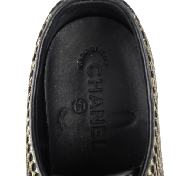 Chanel Black and Gold Metallic Checkered Mesh Flocked CC Cap Toe Lace Up Sneaker - Picture 5 of 7